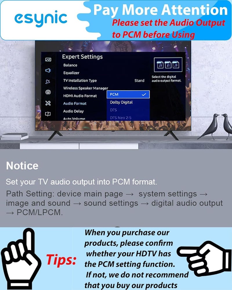 eSynic Portable Optical to RCA Adapter-7 FT Long-Built-in DAC Chip-Easy to Setup-192KHZ Digital to Analog Converter-Aluminum Shell-from HDTV/Blu-ray/DVD/Gaming Consoles to L/R Stereo Audio System - Image 3